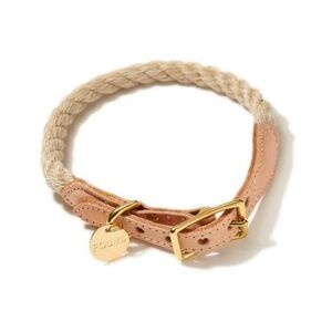 Rope & Leather Dog Collar – Light Tan (M)